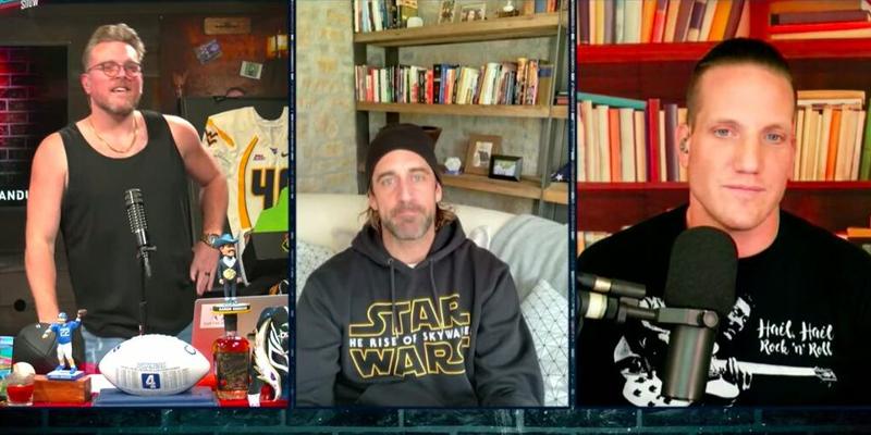 Aaron Rodgers wears a Rise of Skywalker hoodie on the Pat McAfee Show