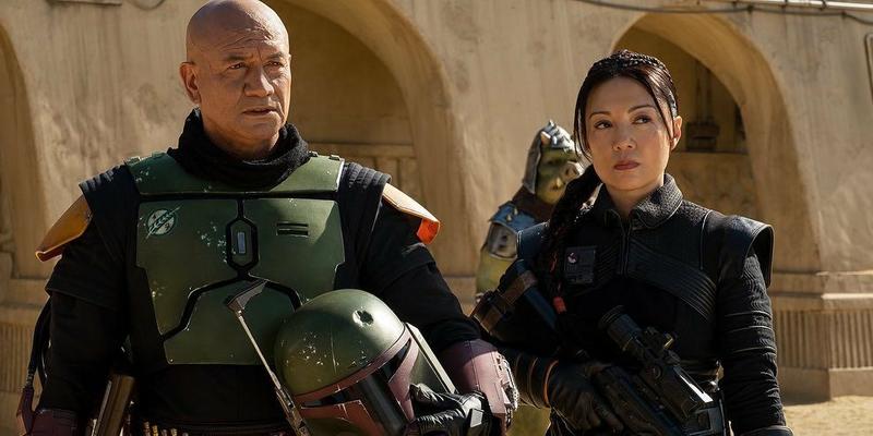 Temeura Morrison and Ming-Na Wen as Boba Fett and Fennec Shand in The Book of Boba Fett