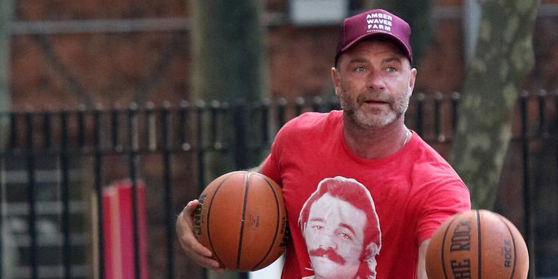 Liev Schreiber wears a Bill Murray shirt while playing basketball in NYC
