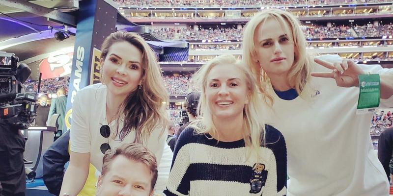 Rebel Wilson and James Corden at the LA Rams game