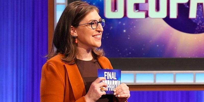 Mayim Bialik on "Jeopardy!" stage