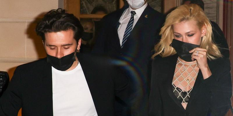 Brooklyn Beckham is seen hand in hand with Nicola Peltz as they leave the Ritz hotel