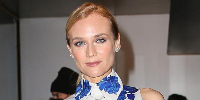 Diane Kruger wears a white and blue floral print outfit while arrives at The MoMA Museum in New York City