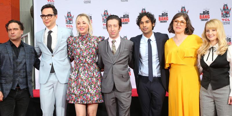 Johnny Galecki, Jim Parsons, Kaley Cuoco, Simon Helberg, Kunal Nayyar, Mayim Bialik, and Melissa Rauch. The Cast Of "The Big Bang Theory" Places Their Handprints In The Cement held at TCL Chinese Theatre IMAX.