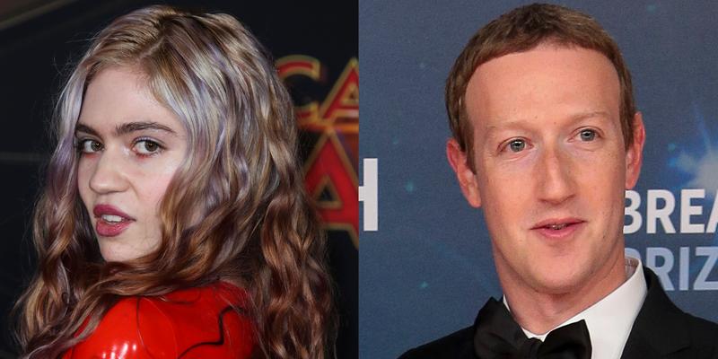 Portraits of Grimes and Mark Zuckerberg