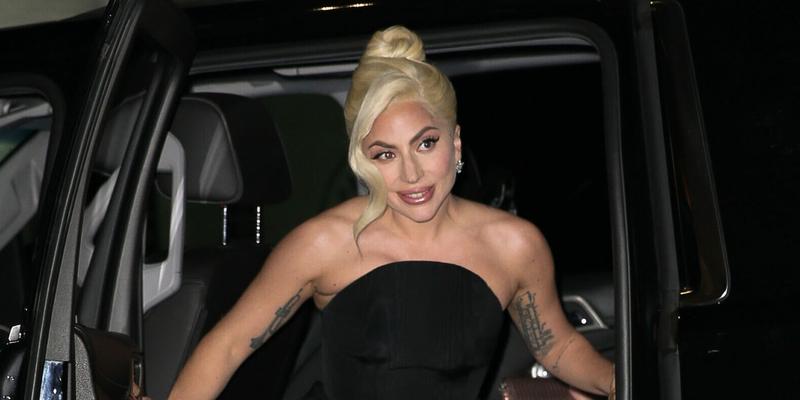 Lady Gaga wears a black gown as arriving at TAO for Film Critic Awards on March 16 2022