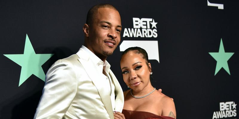 T.I. and Tameka "Tiny" Harris backstage at the BET Awards in Los Angeles