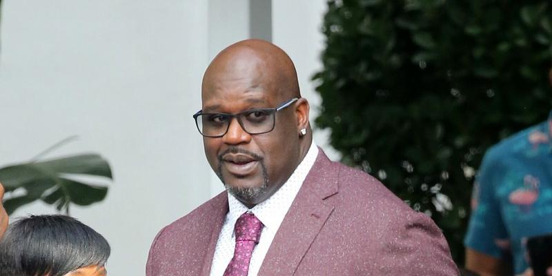 Shaquille O apos Neal who is still mourning the death of his close friend Kobe Bryant looks to be in good spirits as he greets Mark Cuban in Miami
