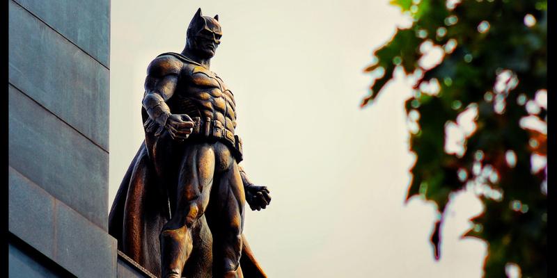 A new bronze statue of Batman The Dark Knight adorns the top of the Odeon Cinema in Leicester Square