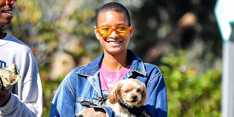 Willow Smith Holds Her Cute Lil Pooch Abby With Boyfriend De apos Wayne Jackson During A Grocery Store Run At Whole Foods In Malibu CA
