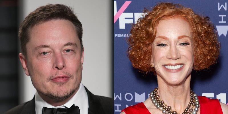 Portraits of Elon Musk and Kathy Griffin