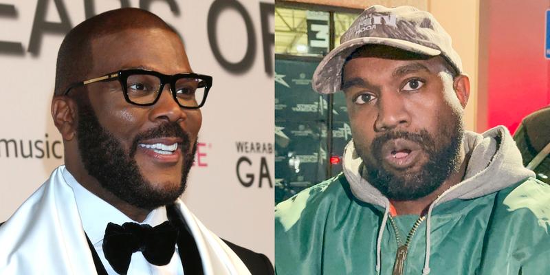 Portraits of Tyler Perry and Kanye West