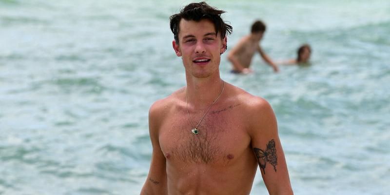 Shirtless Shawn Mendes looks happy as he has fun on the beach on his birthday in Miami