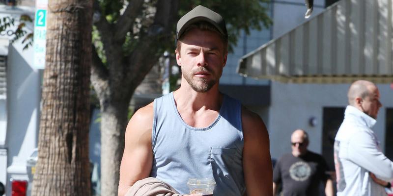Derek Hough all smiles after finishing breakfast at Alfred coffee Saturday morning