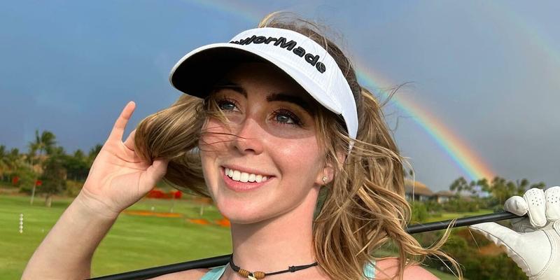 Grace Charis golfs in a tiny top