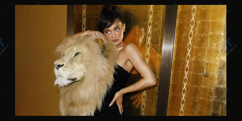 Kylie Jenner wearing lion head