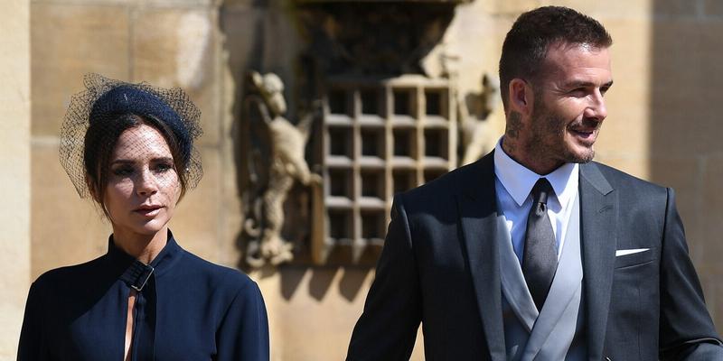 Victoria and David Beckham attend the Royal Wedding of Prince Harry to Meghan Markle at St George's Chapel