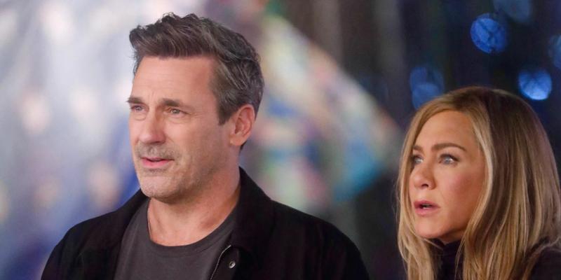 Jennifer Aniston and Jon Hamm filming The Morning Show in NYC