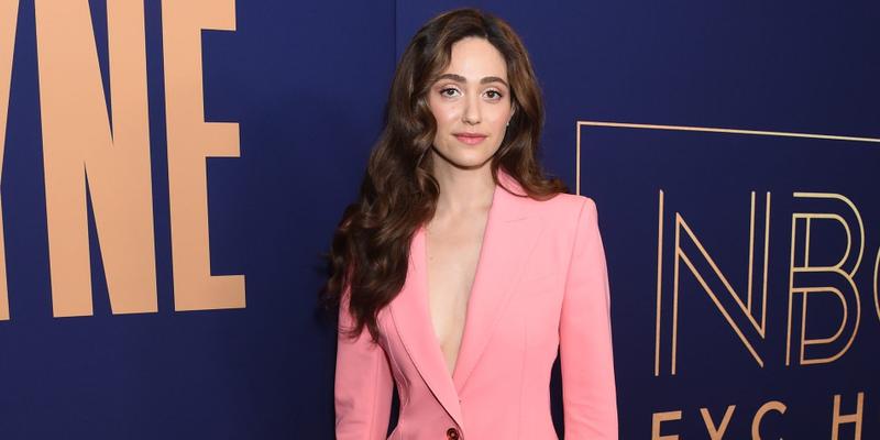 Emmy Rossum on the red carpet for Angelyne
