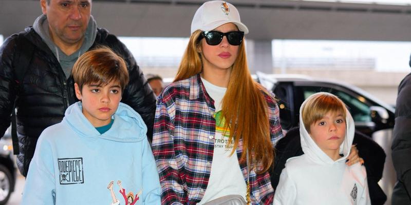 Shakira and her sons Sasha and Milan Pique Mebarak seen departing via JFK Airport in New York