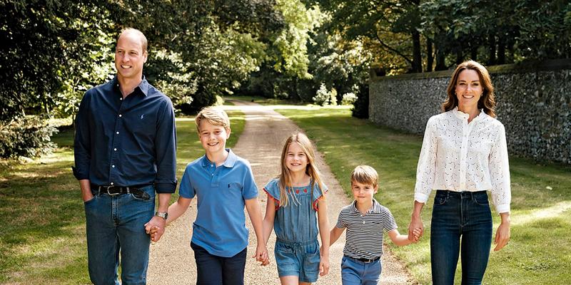The Prince and Princess of Wales with their three children Prince George, Princess Charlotte and Prince Louis in Norfolk