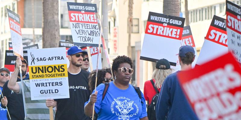 Writers Guild strike at Paramount Studios and Netflix in Hollywood