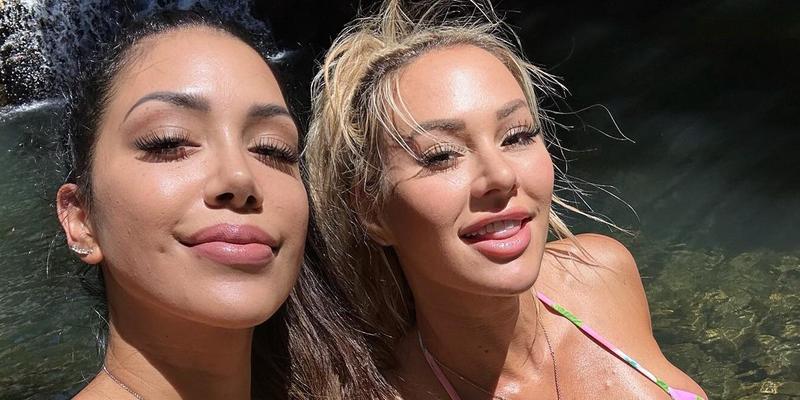 Kindly Myers and Lizzy Acosta visit a waterfall in Hawaii