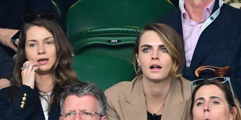 Minke and Cara Delevingne attend day eight of the Wimbledon Tennis Championships at All England Lawn Tennis and Croquet Club on July 10, 2023 in London