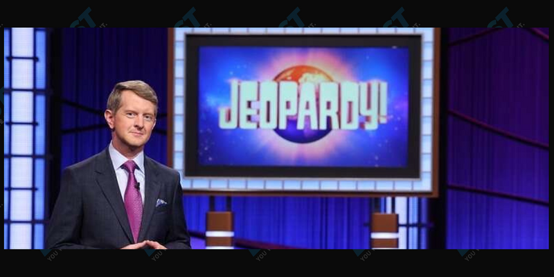 Ken Jennings with 'Jeopardy!' screen