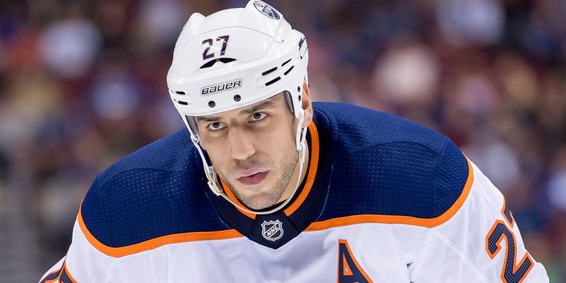 Milan Lucic waits for the face-off during NHL game between the Edmonton Oilers and the Vancouver Canucks at Rogers Arena in Vancouver, Canada.