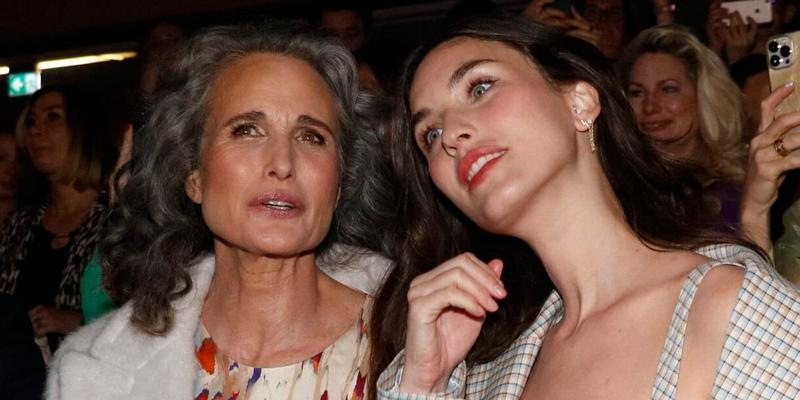 Andie MacDowell with daughter Rainey Qualley attend the Marc Cain Fashion Show Fall/Winter 2023 on January 18, 2023 in Berlin, Germany.
