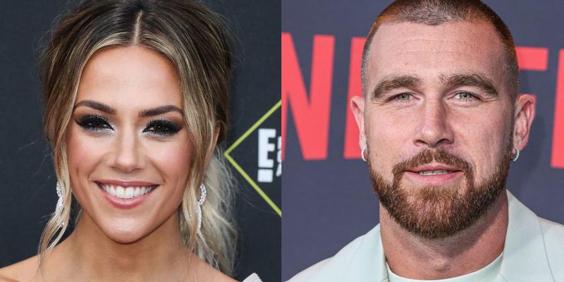 Jana Kramer (left) and Travis Kelce (right) are seen smiling on red carpet