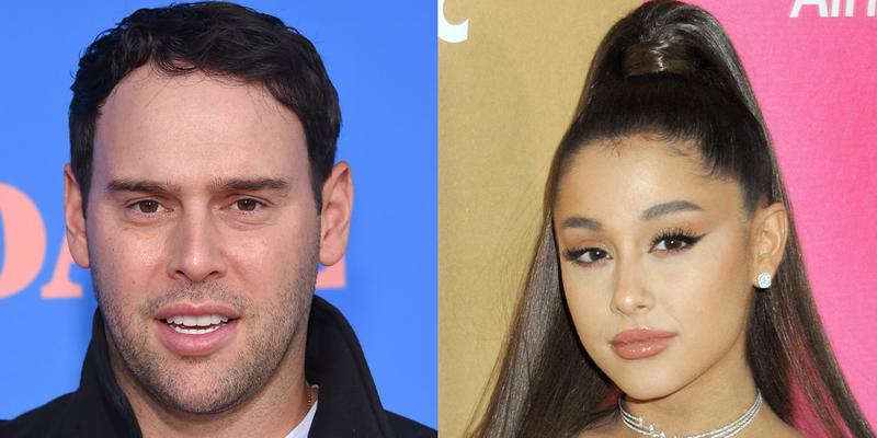 A collage of Ariana Grande and her formerly estranged manager Scooter Braun on red carpets