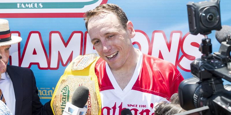 Joey Chesnut at Nathans Famous International Hot Dog Eating Contest