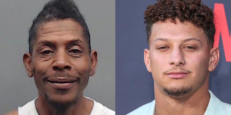 A collage of Patrick Mahomes' father's mugshot and the NFL star