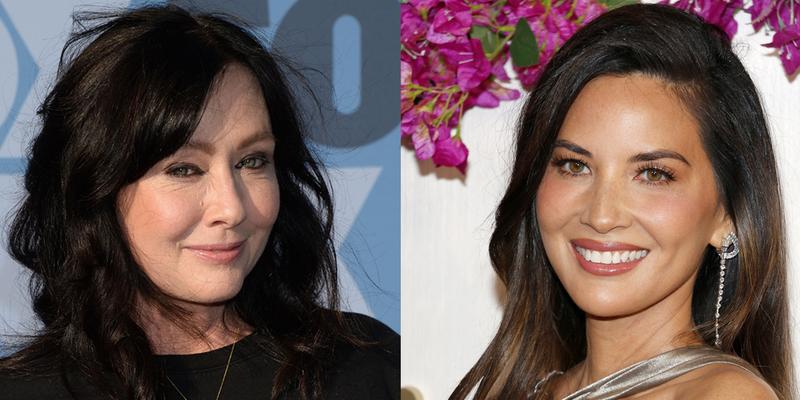 A collage of Shannen Doherty and Olivia Munn smiling on different red carpet events