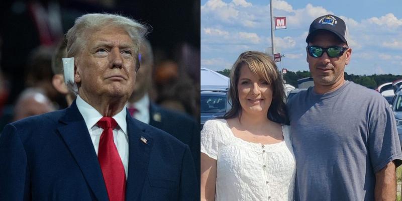 Donald Trump (left) Helen and Corey Comperatore (right)