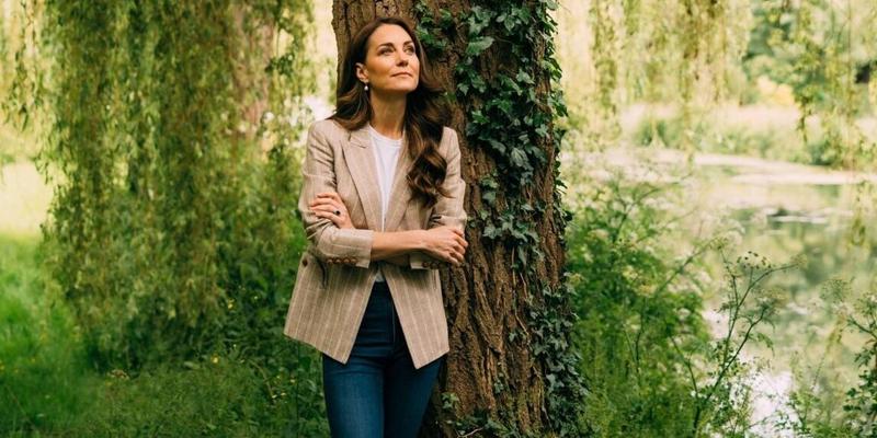 Princess of Wales, Kate Middleton, poses next to a tree, at her Windsor residence.
