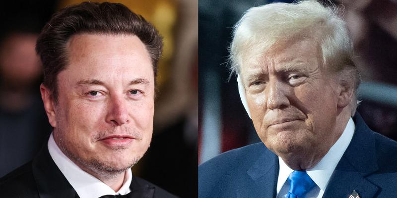A collage of Elon Musk and Donald Trump's portraits