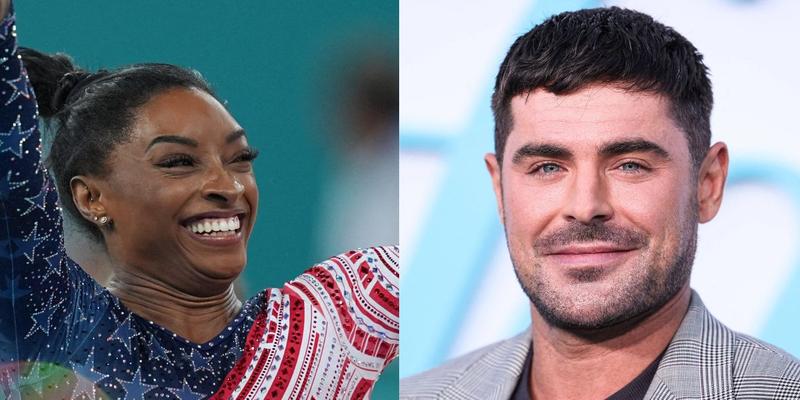 Simone Biles (left) Zac Efron (right)