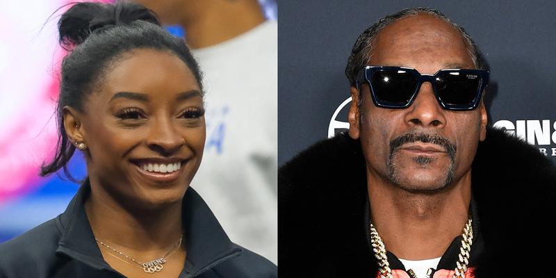 A collage of Simone Biles and Snoop Dogg's portraits