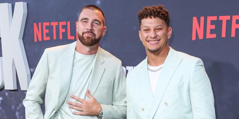 Travis Kelcee and Patrick Mahomes at Los Angeles Premiere Of Netflix's 'Quarterback' Season 1