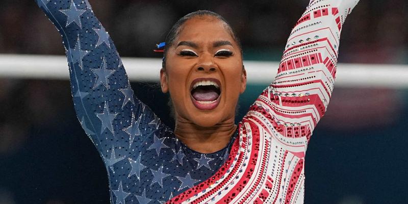 Jordan Chiles cheering at 2024 Paris Olympics