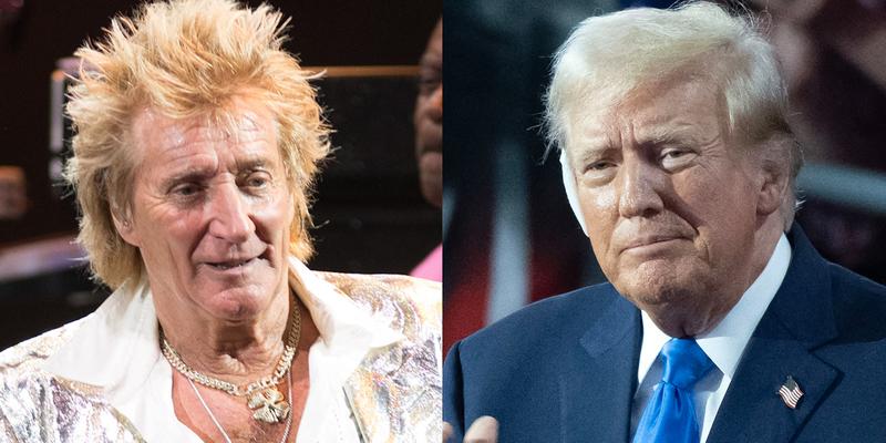 A photo collage of Rod Stewart and Donald Trump