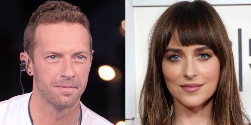 A photo collage of Chris Martin and Dakota Johnson