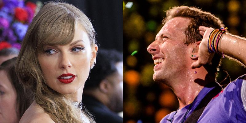 A photo collage of Taylor Swift and Chris Martin