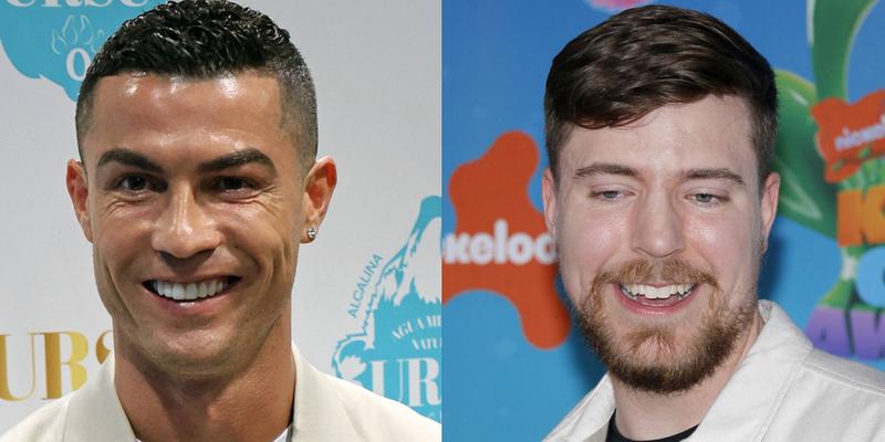 A photo collage of Cristiano Ronaldo and MrBeast