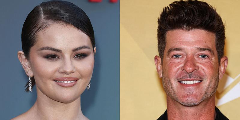 A photo collage of Robin Thicke and Selena Gomez