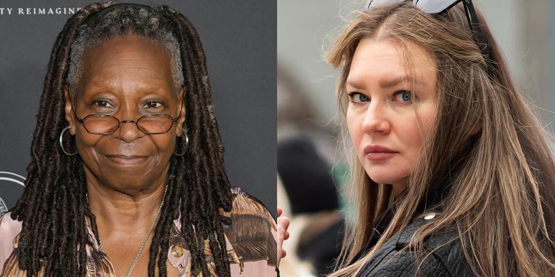 A photo collage of Whoopi Goldberg and Anna Delvey