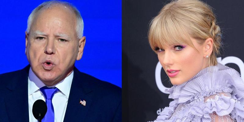 Tim Walz (left) Taylor Swift (right)